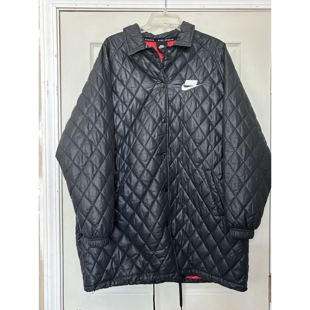 NIKE SPORT Diamond Quilted Thermore Fill Women Sz XL Oversized Black Jacket